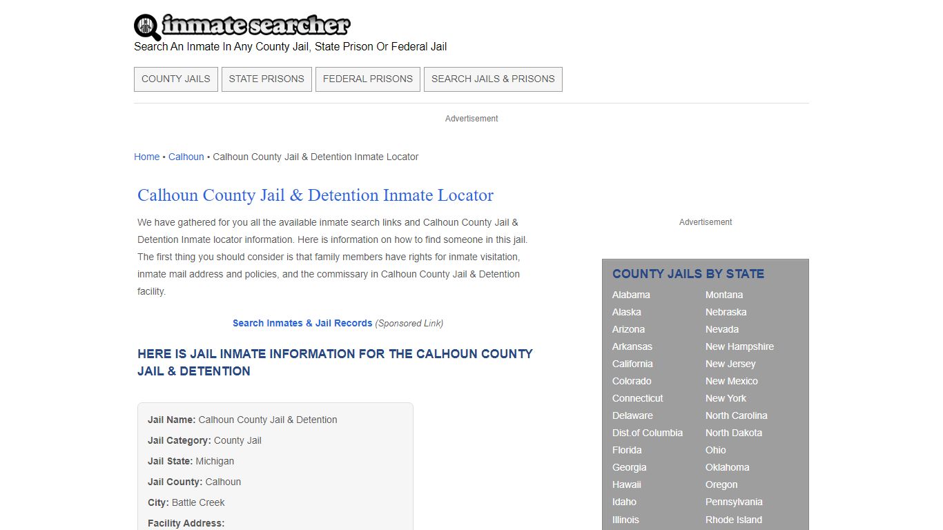 Calhoun County Jail & Detention Inmate Locator - Inmate Searcher